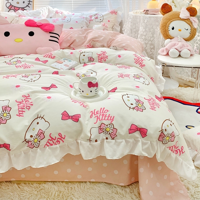 91家纺网 家纺一手货源 找家纺 （总）朵希曼 2026新款全棉纯棉三丽鸥花边款四件套