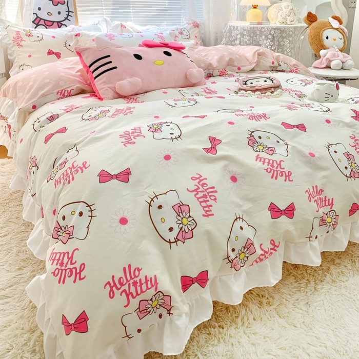 91家纺网 家纺一手货源 找家纺 朵希曼 2026新款全棉纯棉三丽鸥花边款四件套 花边款-雏菊凯蒂