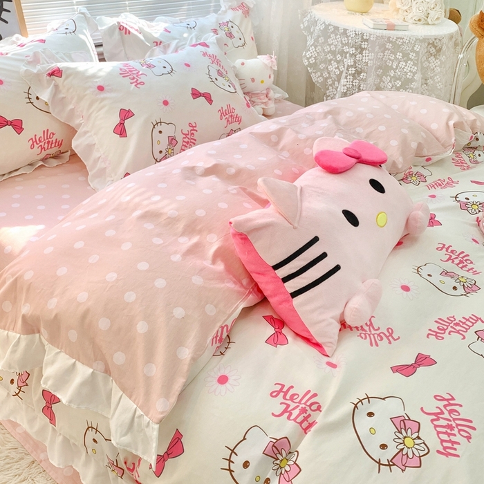 91家纺网 家纺一手货源 找家纺 朵希曼 2026新款全棉纯棉三丽鸥花边款四件套 花边款-雏菊凯蒂