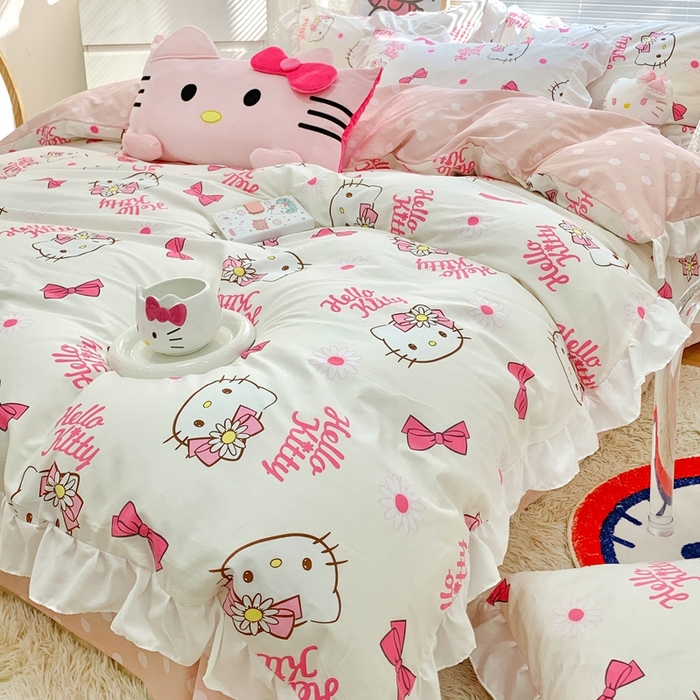 91家纺网 家纺一手货源 找家纺 朵希曼 2026新款全棉纯棉三丽鸥花边款四件套 花边款-雏菊凯蒂