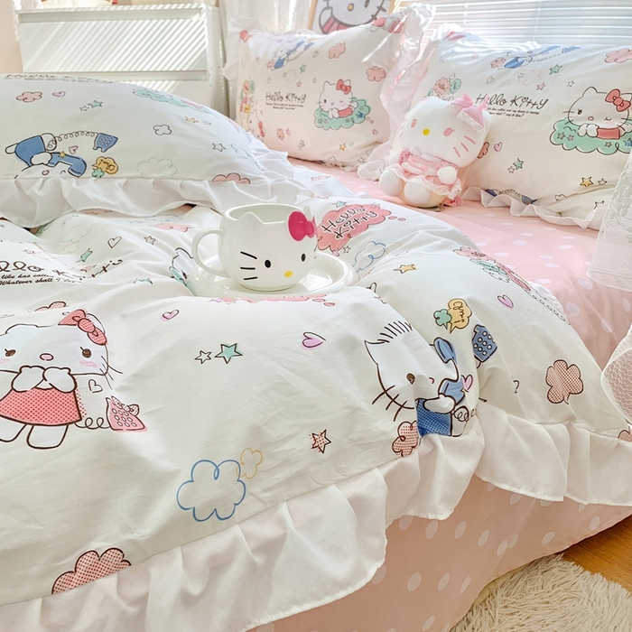 91家纺网 家纺一手货源 找家纺 朵希曼 2026新款全棉纯棉三丽鸥花边款四件套 花边款-甜心凯蒂