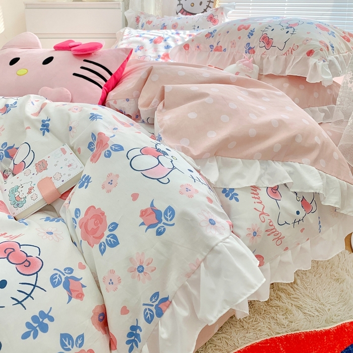 91家纺网 家纺一手货源 找家纺 朵希曼 2026新款全棉纯棉三丽鸥花边款四件套 花边款-花花凯蒂