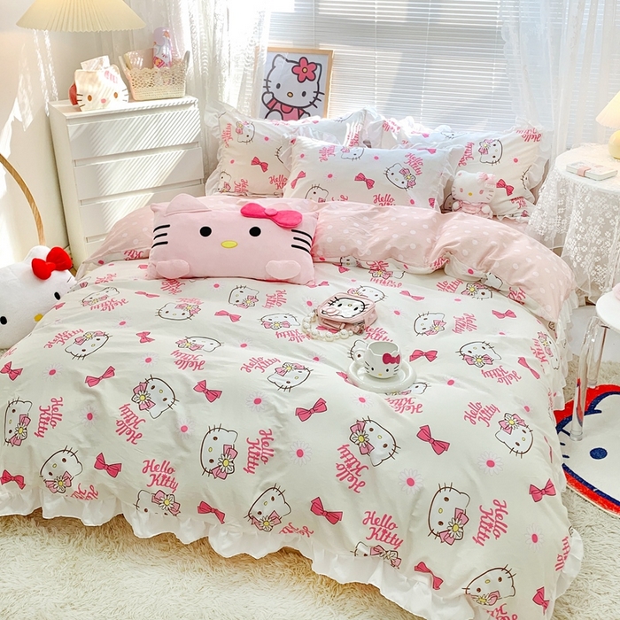 91家纺网 家纺一手货源 找家纺 朵希曼 2026新款全棉纯棉三丽鸥花边款四件套 花边款-雏菊凯蒂