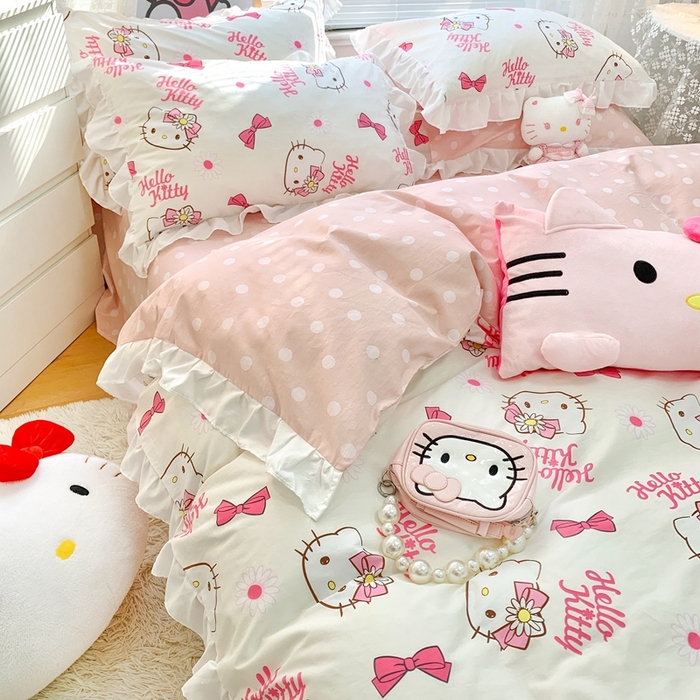 91家纺网 家纺一手货源 找家纺 朵希曼 2026新款全棉纯棉三丽鸥花边款四件套 花边款-雏菊凯蒂