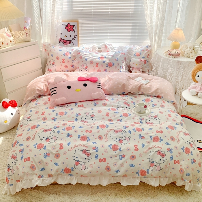 朵希曼 2026新款全棉纯棉三丽鸥花边款四件套 花边款-花花凯蒂