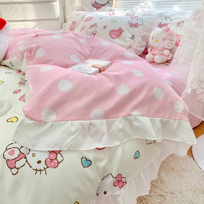 91家纺网 家纺一手货源 找家纺 朵希曼 2026新款全棉纯棉三丽鸥花边款四件套 花边款-公主凯蒂