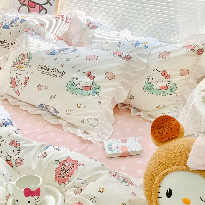 91家纺网 家纺一手货源 找家纺 朵希曼 2026新款全棉纯棉三丽鸥花边款四件套 花边款-甜心凯蒂