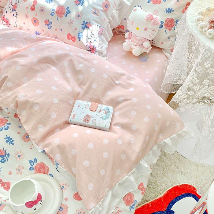 91家纺网 家纺一手货源 找家纺 朵希曼 2026新款全棉纯棉三丽鸥花边款四件套 花边款-花花凯蒂