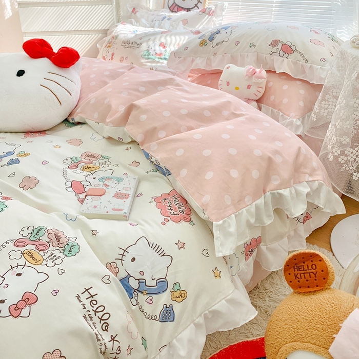 91家纺网 家纺一手货源 找家纺 朵希曼 2026新款全棉纯棉三丽鸥花边款四件套 花边款-甜心凯蒂