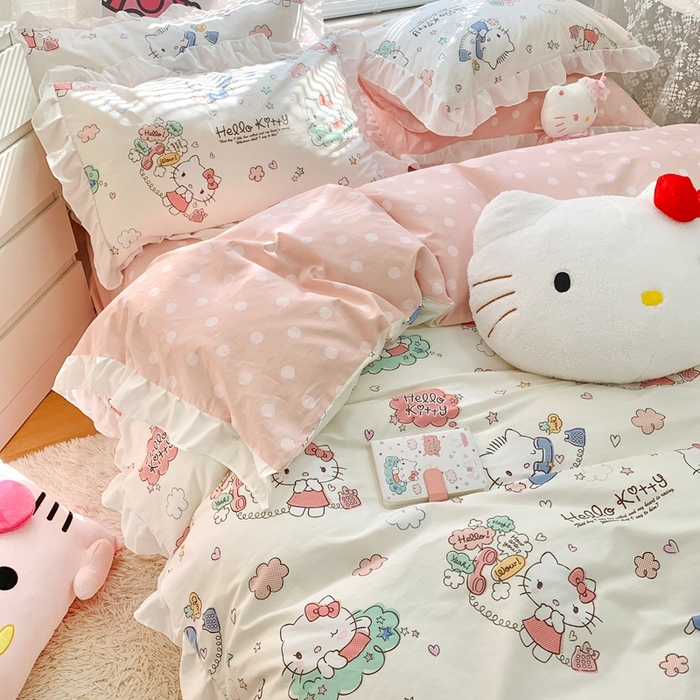 91家纺网 家纺一手货源 找家纺 朵希曼 2026新款全棉纯棉三丽鸥花边款四件套 花边款-甜心凯蒂