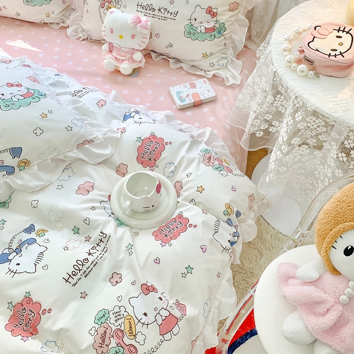 91家纺网 家纺一手货源 找家纺 朵希曼 2026新款全棉纯棉三丽鸥花边款四件套 花边款-甜心凯蒂