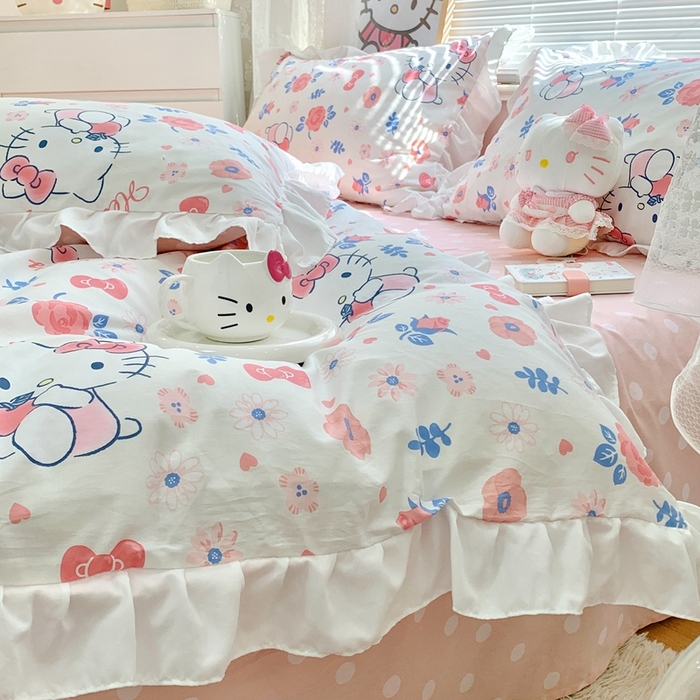 91家纺网 家纺一手货源 找家纺 朵希曼 2026新款全棉纯棉三丽鸥花边款四件套 花边款-花花凯蒂