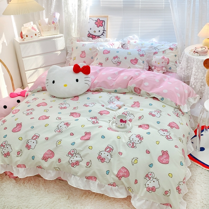 91家纺网 家纺一手货源 找家纺 朵希曼 2026新款全棉纯棉三丽鸥花边款四件套 花边款-公主凯蒂