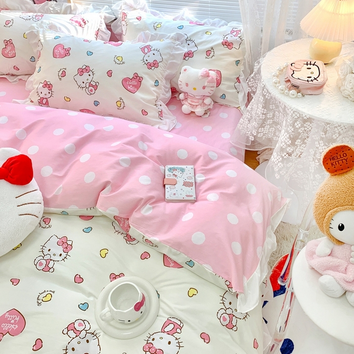 91家纺网 家纺一手货源 找家纺 朵希曼 2026新款全棉纯棉三丽鸥花边款四件套 花边款-公主凯蒂