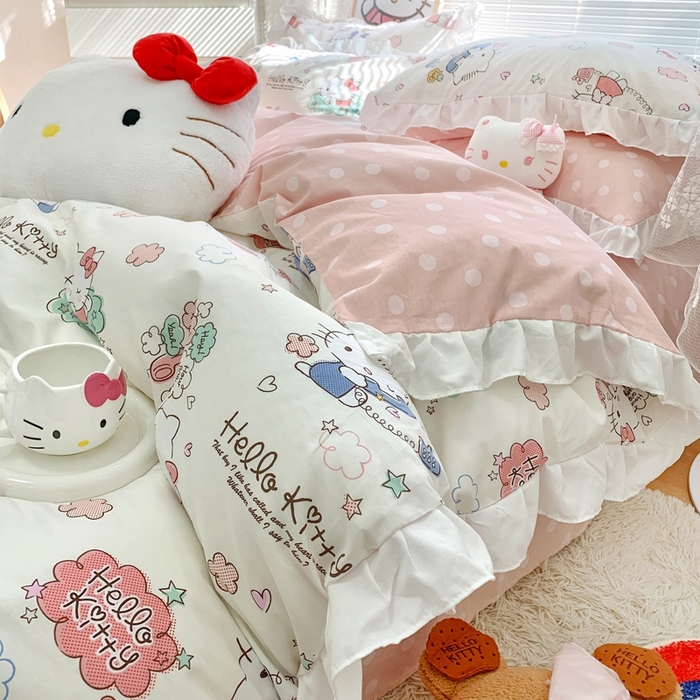 91家纺网 家纺一手货源 找家纺 朵希曼 2026新款全棉纯棉三丽鸥花边款四件套 花边款-甜心凯蒂