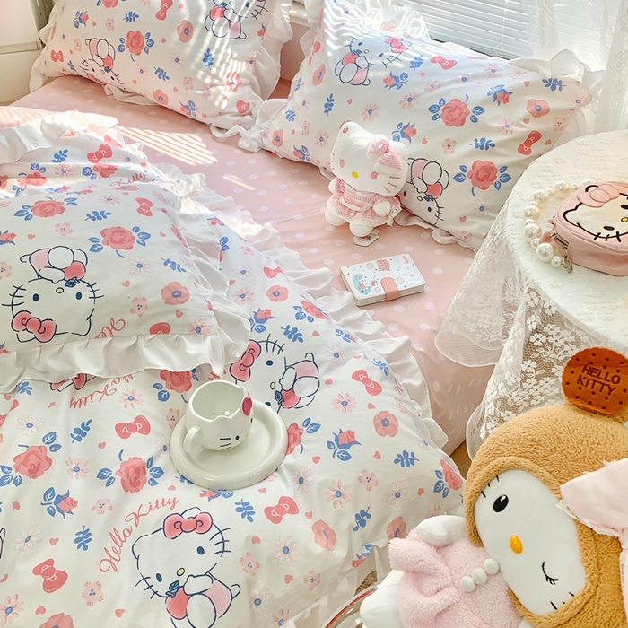 91家纺网 家纺一手货源 找家纺 朵希曼 2026新款全棉纯棉三丽鸥花边款四件套 花边款-花花凯蒂