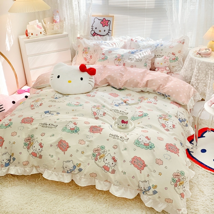 91家纺网 家纺一手货源 找家纺 朵希曼 2026新款全棉纯棉三丽鸥花边款四件套 花边款-甜心凯蒂