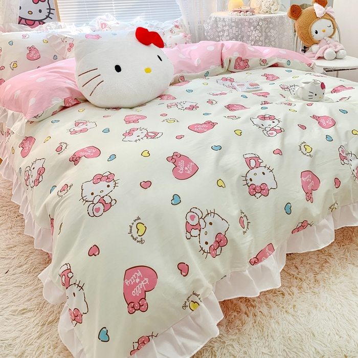 91家纺网 家纺一手货源 找家纺 朵希曼 2026新款全棉纯棉三丽鸥花边款四件套 花边款-公主凯蒂