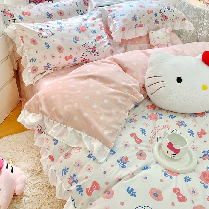 91家纺网 家纺一手货源 找家纺 朵希曼 2026新款全棉纯棉三丽鸥花边款四件套 花边款-花花凯蒂