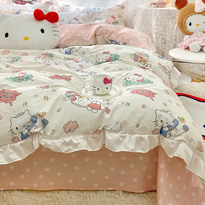 91家纺网 家纺一手货源 找家纺 朵希曼 2026新款全棉纯棉三丽鸥花边款四件套 花边款-甜心凯蒂