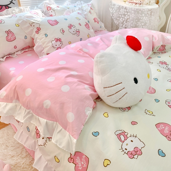 91家纺网 家纺一手货源 找家纺 朵希曼 2026新款全棉纯棉三丽鸥花边款四件套 花边款-公主凯蒂