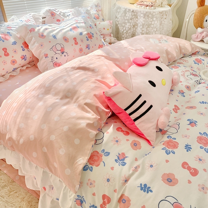 91家纺网 家纺一手货源 找家纺 朵希曼 2026新款全棉纯棉三丽鸥花边款四件套 花边款-花花凯蒂