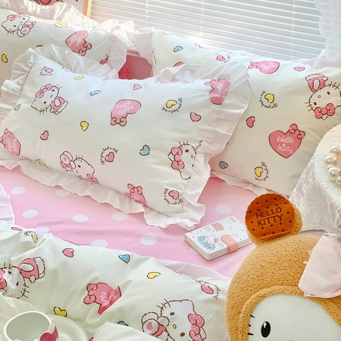 91家纺网 家纺一手货源 找家纺 朵希曼 2026新款全棉纯棉三丽鸥花边款四件套 花边款-公主凯蒂