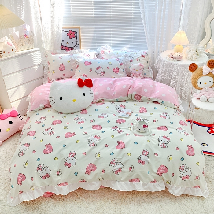 91家纺网 家纺一手货源 找家纺 朵希曼 2026新款全棉纯棉三丽鸥花边款四件套 花边款-公主凯蒂