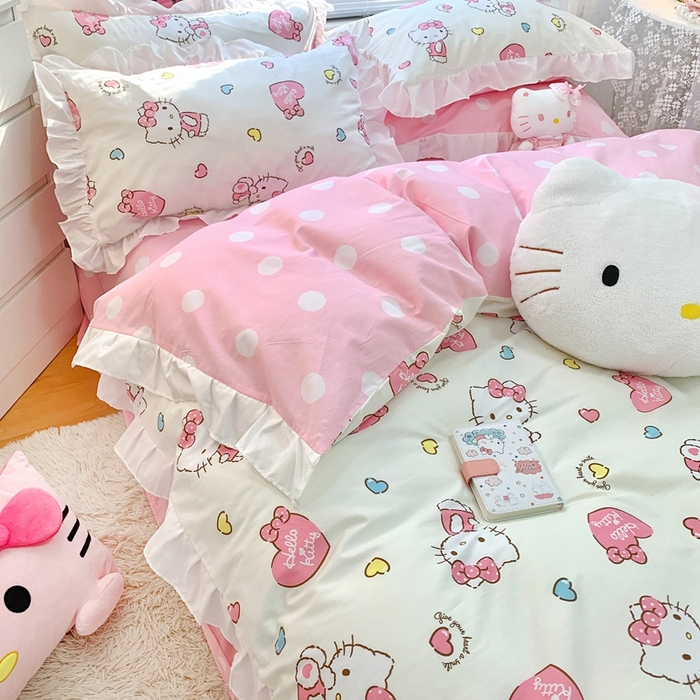 91家纺网 家纺一手货源 找家纺 朵希曼 2026新款全棉纯棉三丽鸥花边款四件套 花边款-公主凯蒂