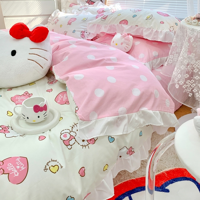 91家纺网 家纺一手货源 找家纺 朵希曼 2026新款全棉纯棉三丽鸥花边款四件套 花边款-公主凯蒂