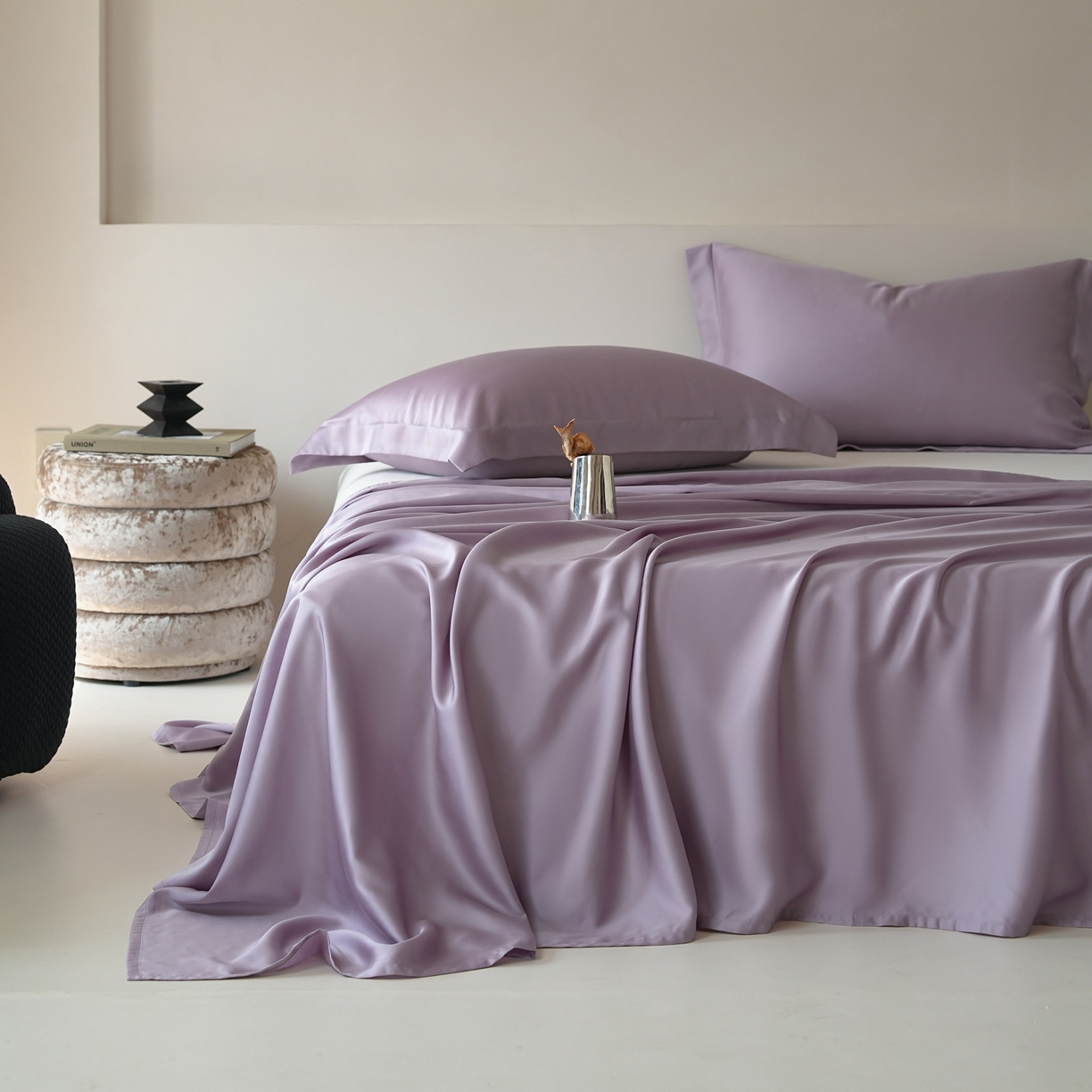 91家纺网 家纺一手货源 找家纺 简纯主义 2026新款100S超细旦进口兰精天丝单床单床单单件 雾灰紫