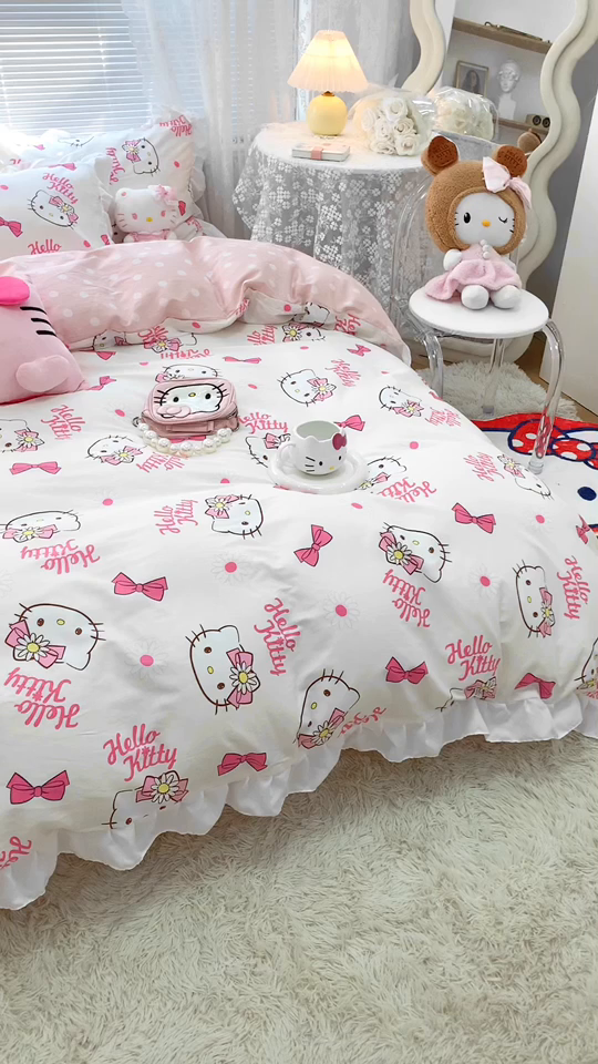 91家纺网 家纺一手货源 找家纺 （总）朵希曼 2026新款全棉纯棉三丽鸥花边款四件套