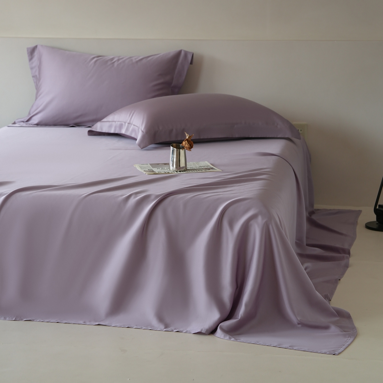 91家纺网 家纺一手货源 找家纺 简纯主义 2026新款100S超细旦进口兰精天丝单床单床单单件 雾灰紫