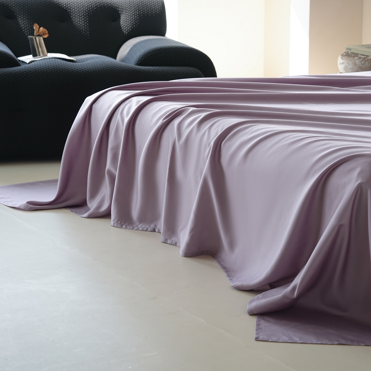91家纺网 家纺一手货源 找家纺 简纯主义 2026新款100S超细旦进口兰精天丝单床单床单单件 雾灰紫