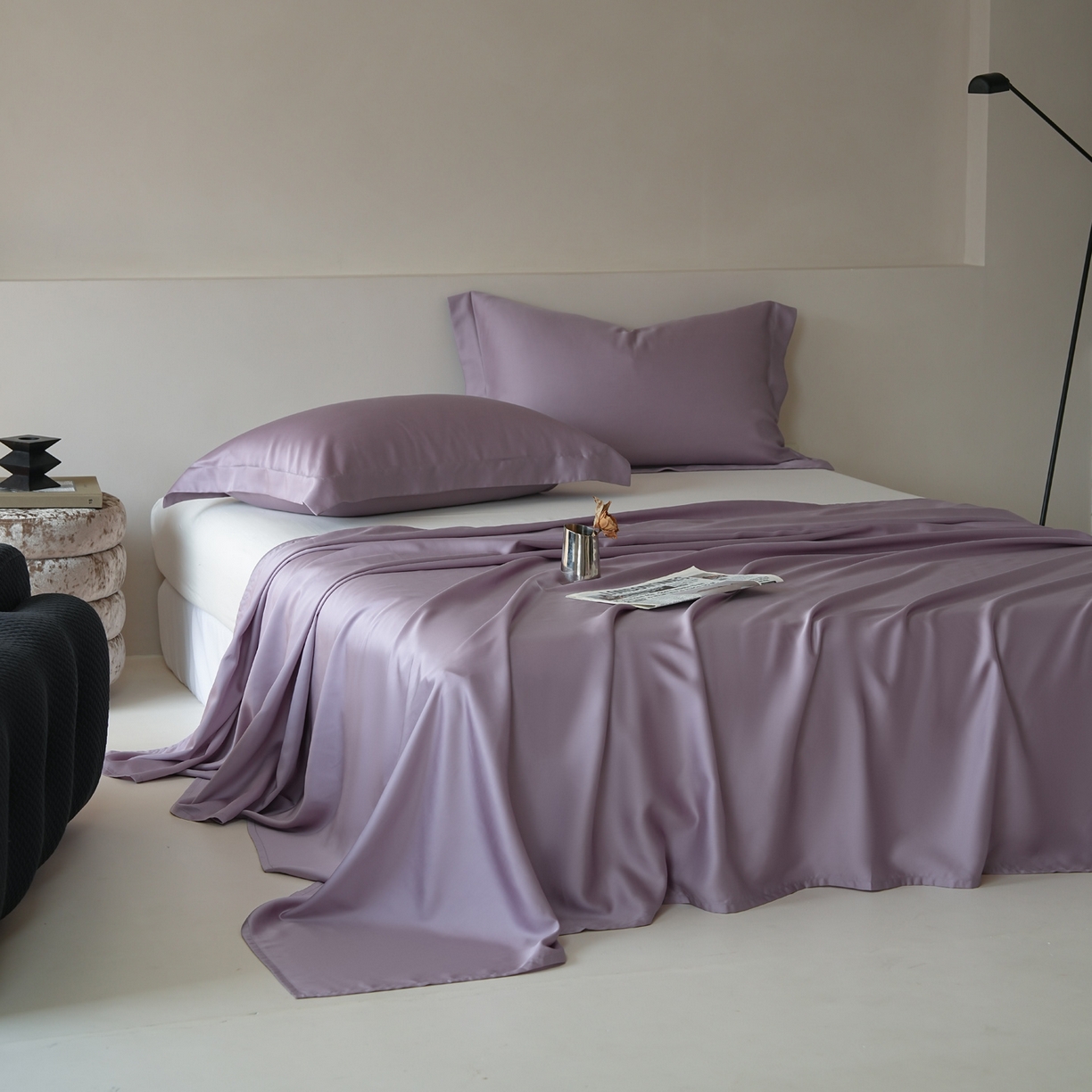 91家纺网 家纺一手货源 找家纺 简纯主义 2026新款100S超细旦进口兰精天丝单床单床单单件 雾灰紫