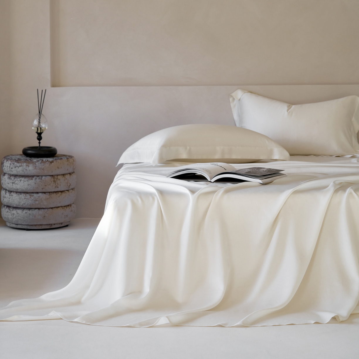 91家纺网 家纺一手货源 找家纺 简纯主义 2026新款100S超细旦进口兰精天丝单床单床单单件 杏仁白