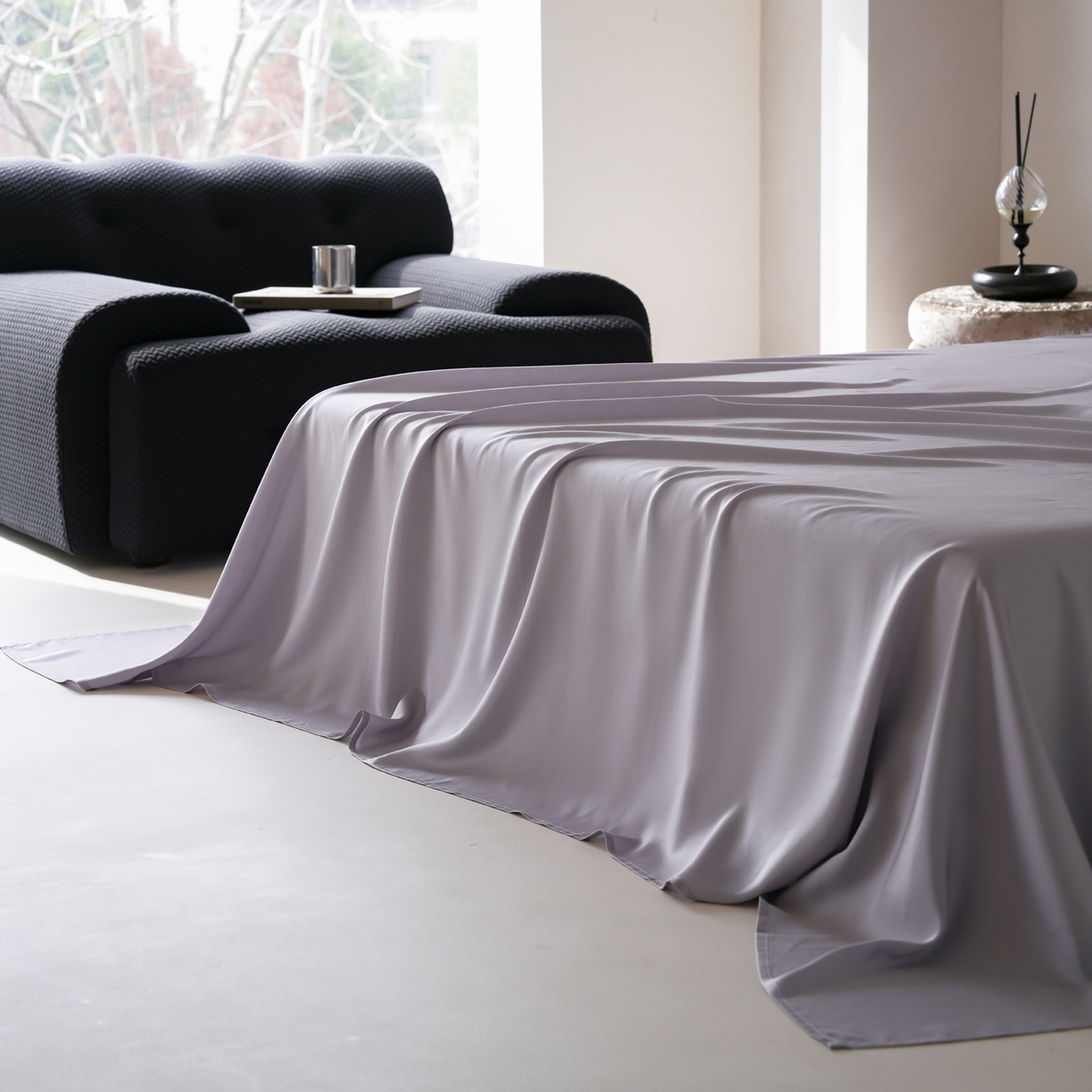 91家纺网 家纺一手货源 找家纺 简纯主义 2026新款100S超细旦进口兰精天丝单床单床单单件 紫砂灰
