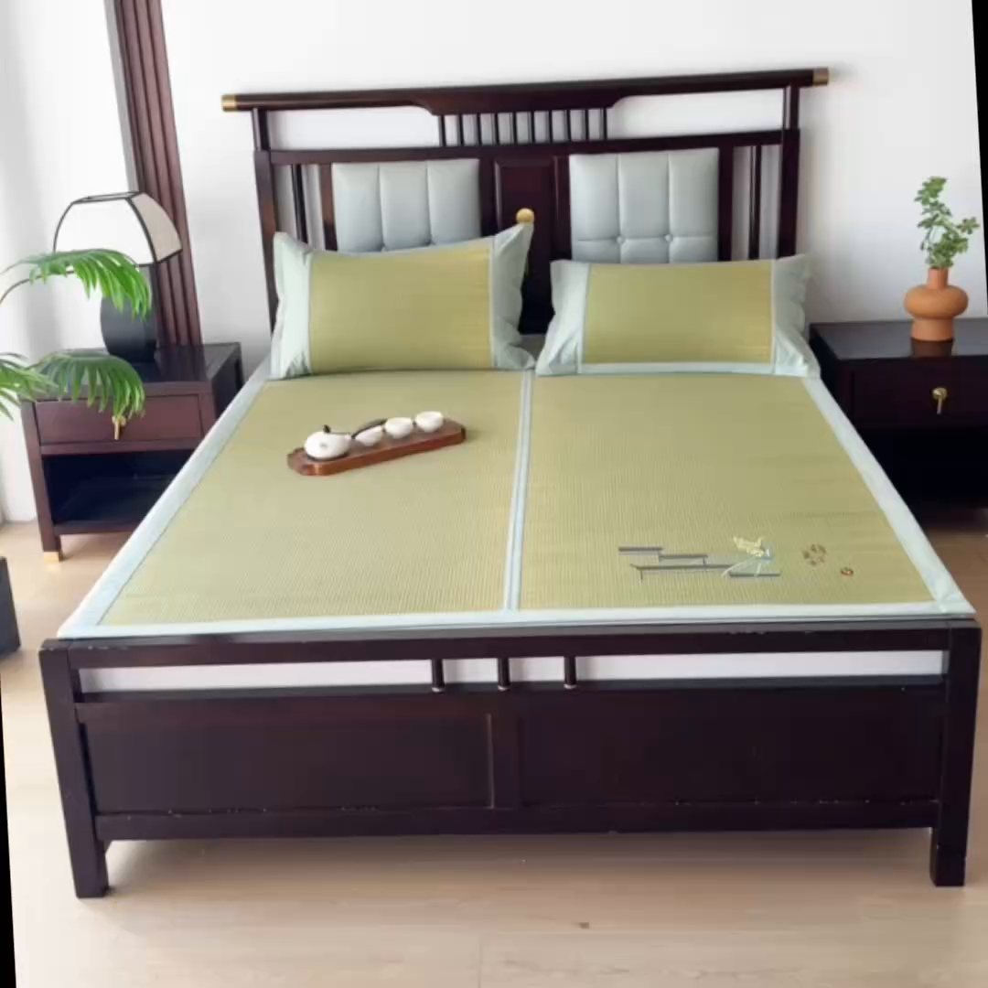 91家纺网 家纺一手货源 找家纺 yyds网供 2026新款纯天然蔺草席兰草席植物草席100%凉席空调席复古新中式老式凉席 国风-贴绣