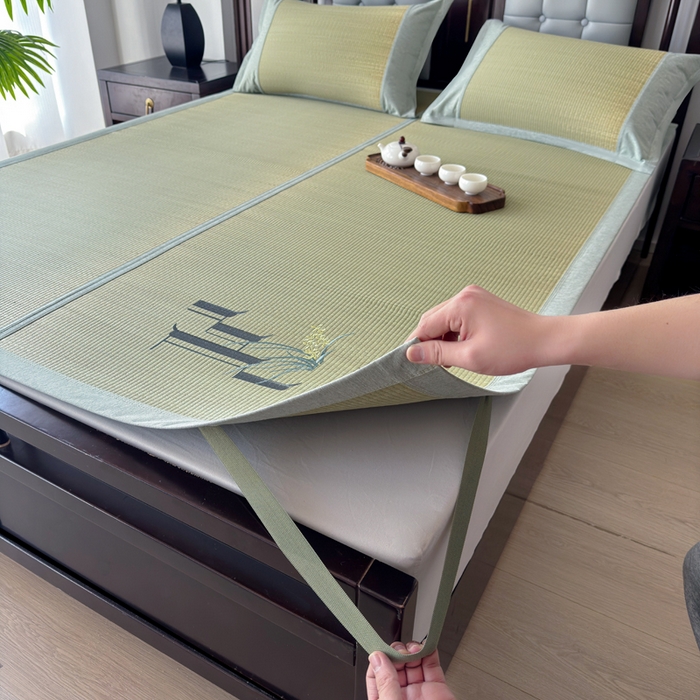 91家纺网 家纺一手货源 找家纺 yyds网供 2026新款纯天然蔺草席兰草席植物草席100%凉席空调席复古新中式老式凉席 兰香-刺绣