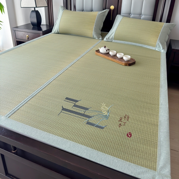 91家纺网 家纺一手货源 找家纺 yyds网供 2026新款纯天然蔺草席兰草席植物草席100%凉席空调席复古新中式老式凉席 兰香-刺绣