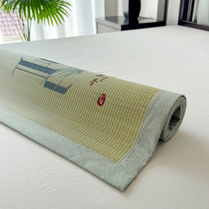 91家纺网 家纺一手货源 找家纺 yyds网供 2026新款纯天然蔺草席兰草席植物草席100%凉席空调席复古新中式老式凉席 兰香-刺绣