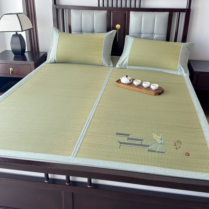 91家纺网 家纺一手货源 找家纺 yyds网供 2026新款纯天然蔺草席兰草席植物草席100%凉席空调席复古新中式老式凉席 兰香-刺绣