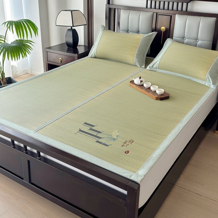 91家纺网 家纺一手货源 找家纺 yyds网供 2026新款纯天然蔺草席兰草席植物草席100%凉席空调席复古新中式老式凉席 兰香-刺绣