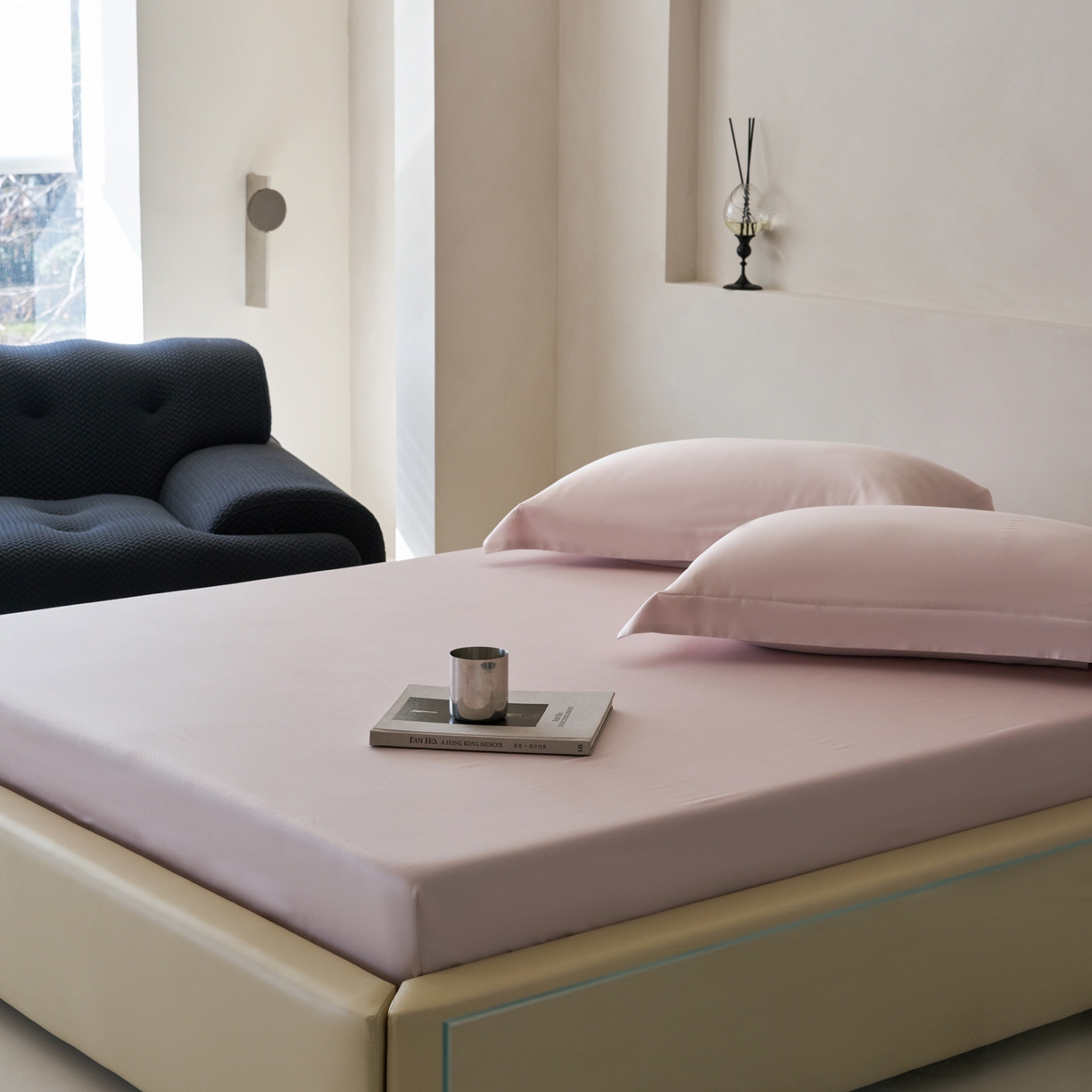 91家纺网 家纺一手货源 找家纺 简纯主义 2026新款100S超细旦进口兰精天丝单床笠床笠单件 柔霜粉