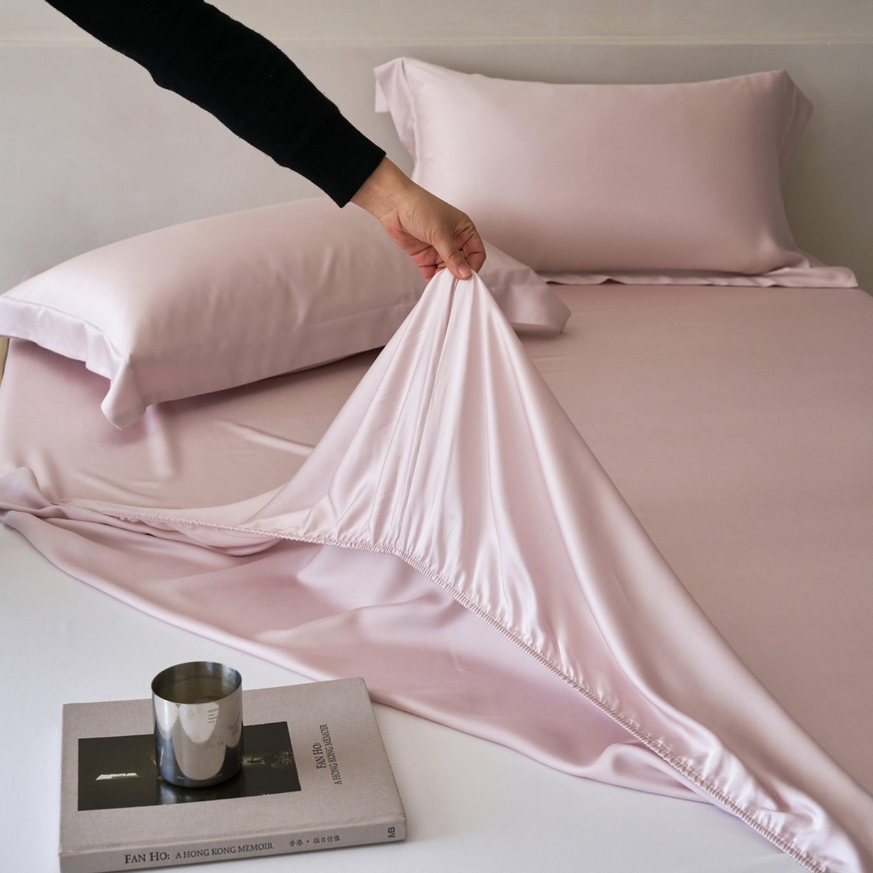 91家纺网 家纺一手货源 找家纺 简纯主义 2026新款100S超细旦进口兰精天丝单床笠床笠单件 柔霜粉
