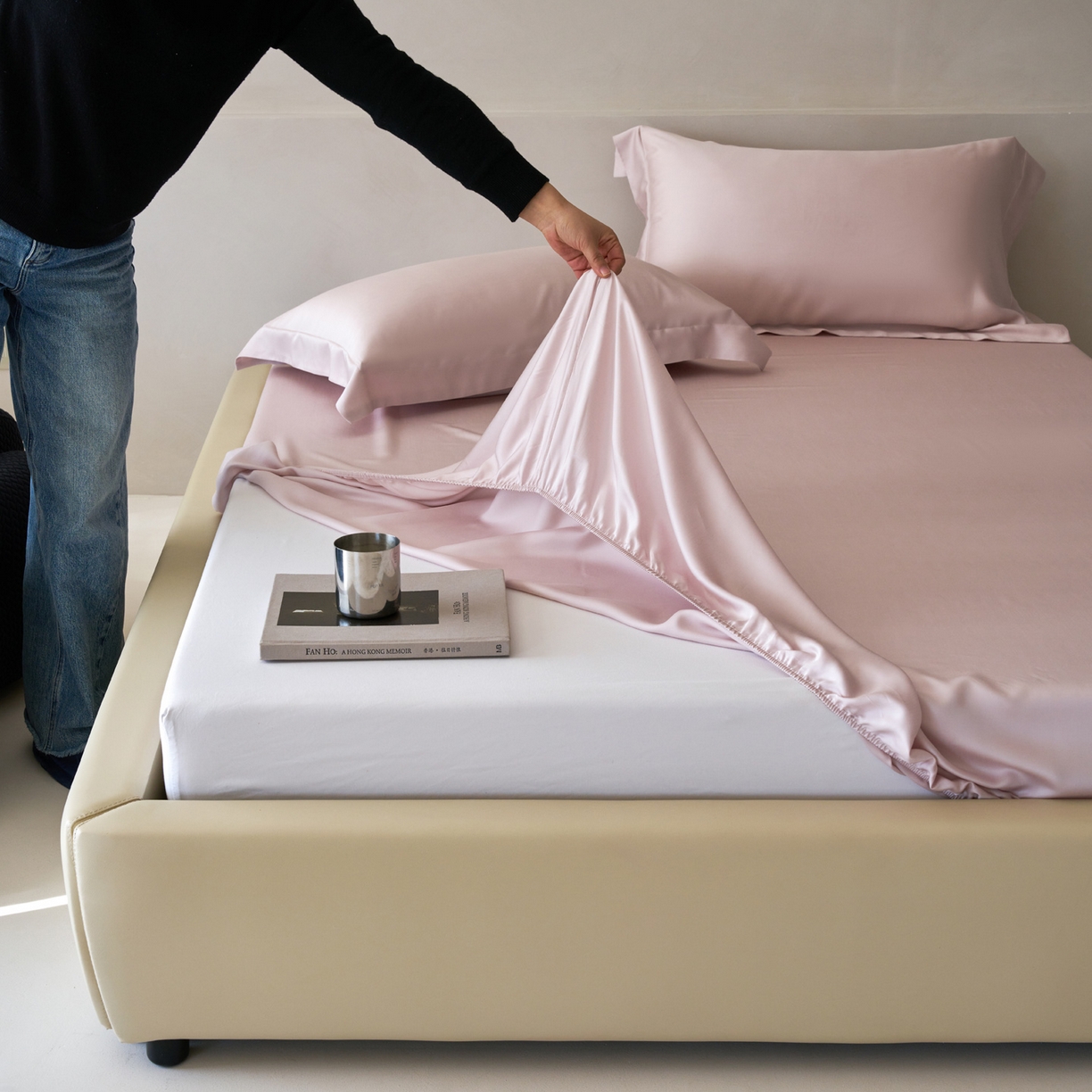 91家纺网 家纺一手货源 找家纺 简纯主义 2026新款100S超细旦进口兰精天丝单床笠床笠单件 柔霜粉