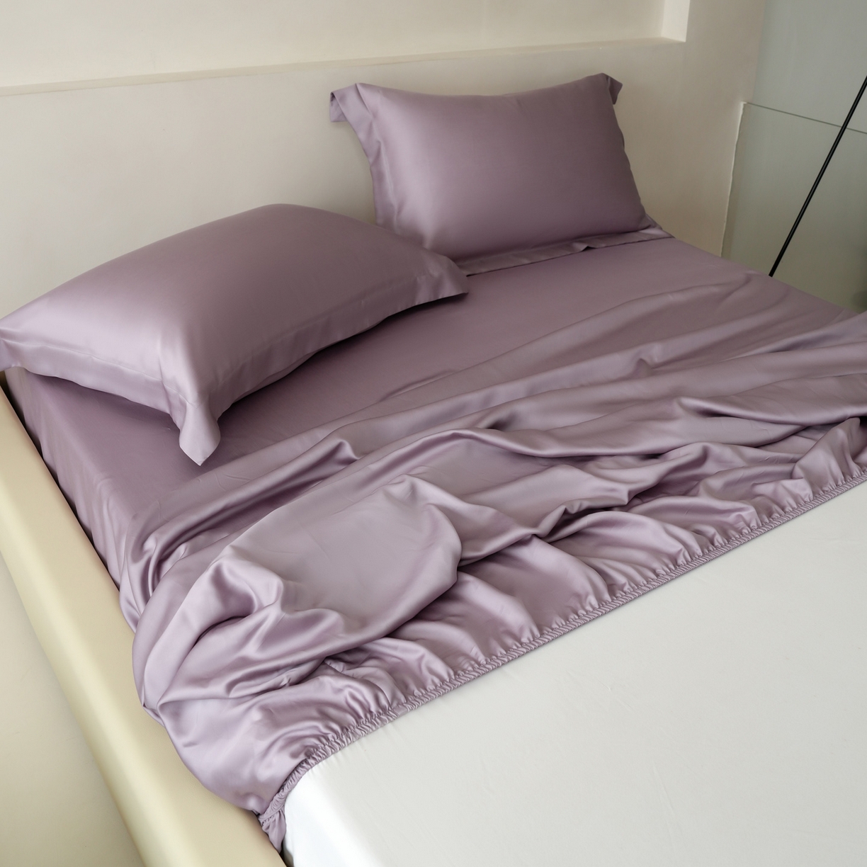 91家纺网 家纺一手货源 找家纺 简纯主义 2026新款100S超细旦进口兰精天丝单床笠床笠单件 雾灰紫