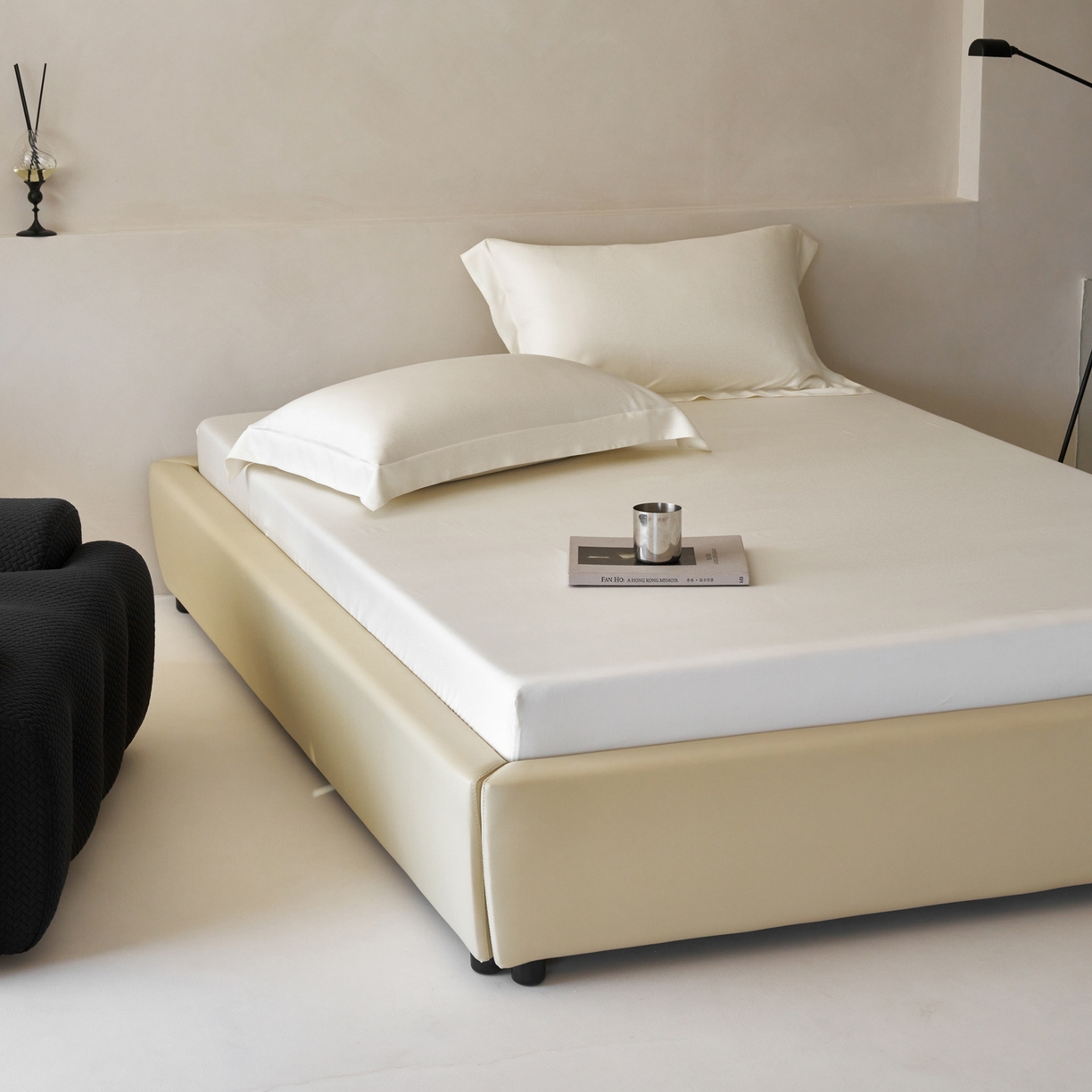 91家纺网 家纺一手货源 找家纺 简纯主义 2026新款100S超细旦进口兰精天丝单床笠床笠单件 杏仁白