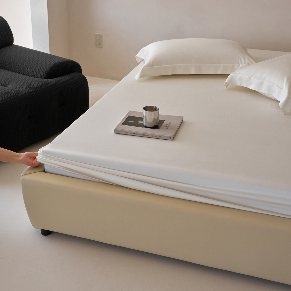 91家纺网 家纺一手货源 找家纺 简纯主义 2026新款100S超细旦进口兰精天丝单床笠床笠单件 杏仁白