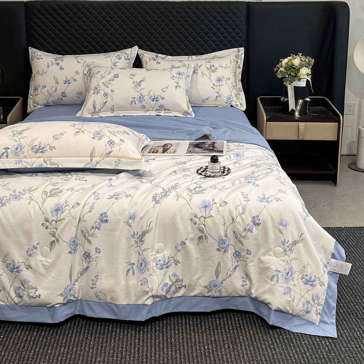 91家纺网 家纺一手货源 找家纺 佳品居 2026新款凉感天丝棉印花系列水洗真丝夏被四件套 春溪兰